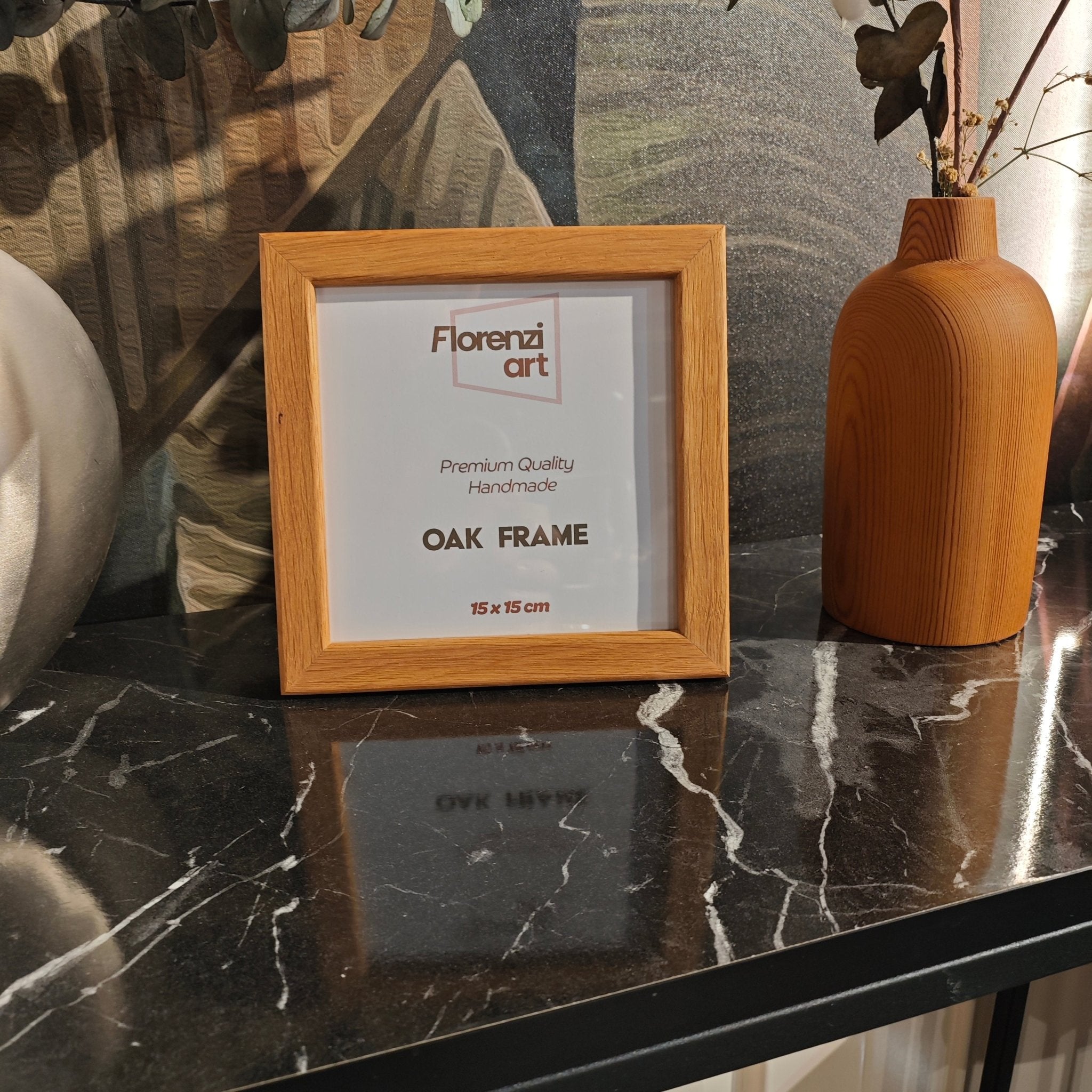15x15 cm Meşe Oval Naturel Çerçeve - FlorenziArt
