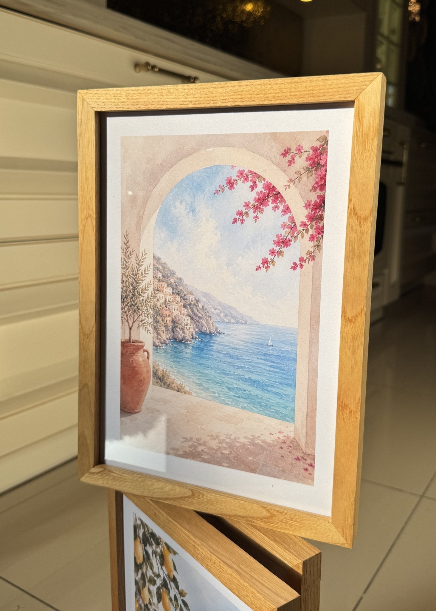 3’lü 21x30 A4 Akdeniz Kolleksiyonu | Naturel Masif Meşe Çerçeve Seti | Akdeniz Temalı Poster - FlorenziArt