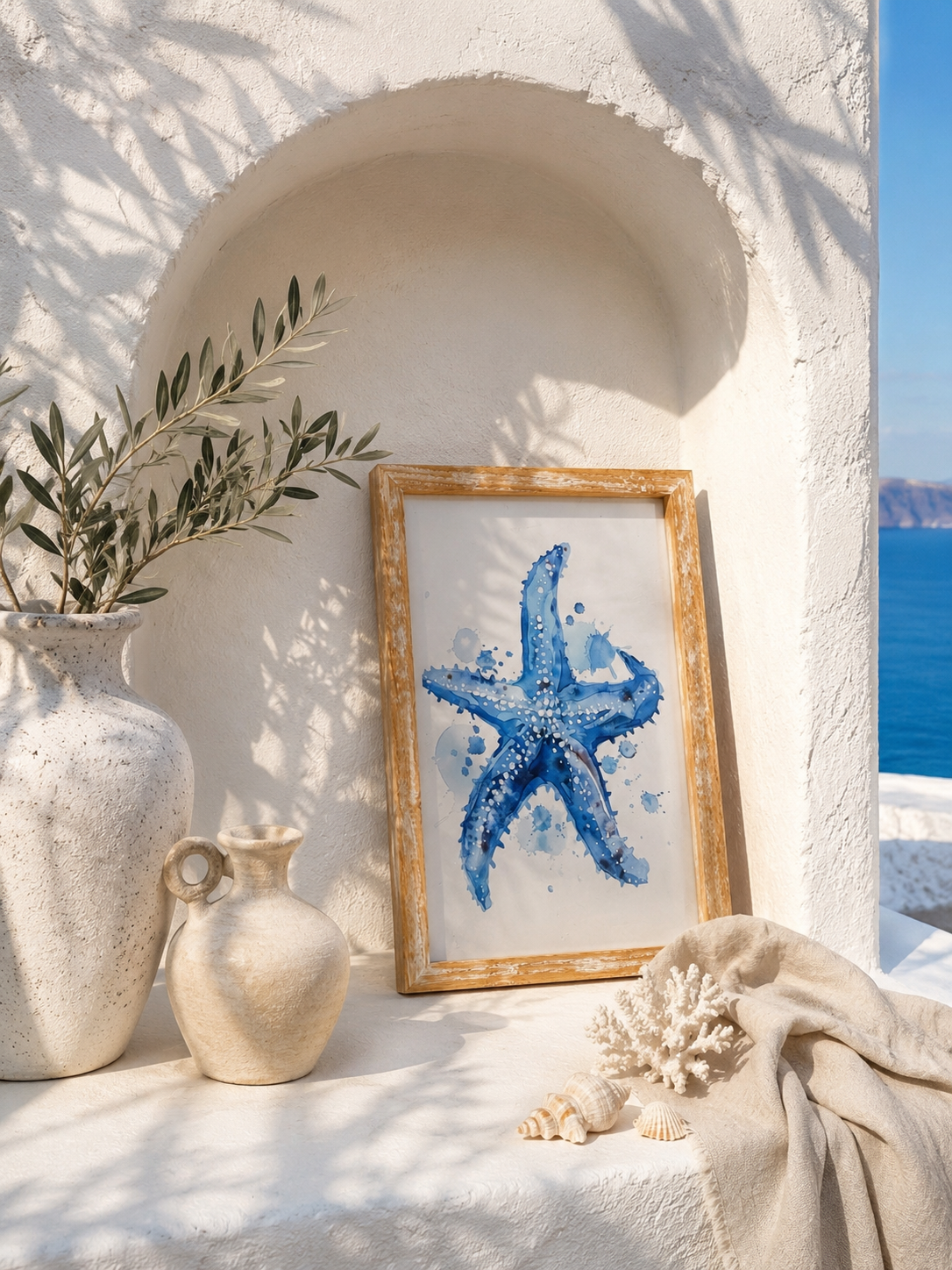 3’lü 21x30 A4 Yaz Kolleksiyonu | Beyaz Eskitme Masif Ahşap Çerçeve Seti | Deniz Temalı Poster