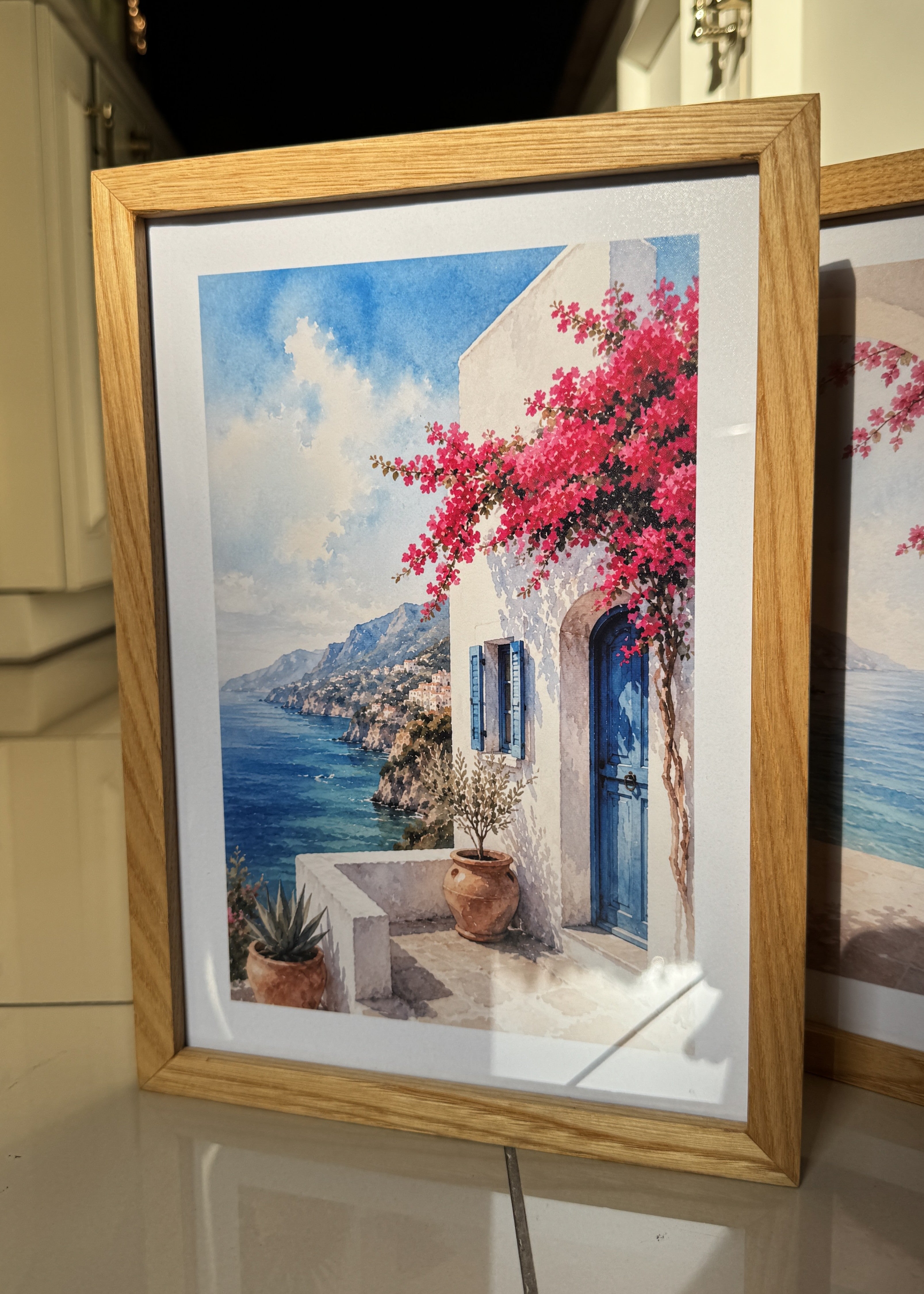 3’lü 21x30 A4 Akdeniz Kolleksiyonu | Naturel Masif Meşe Çerçeve Seti | Akdeniz Temalı Poster