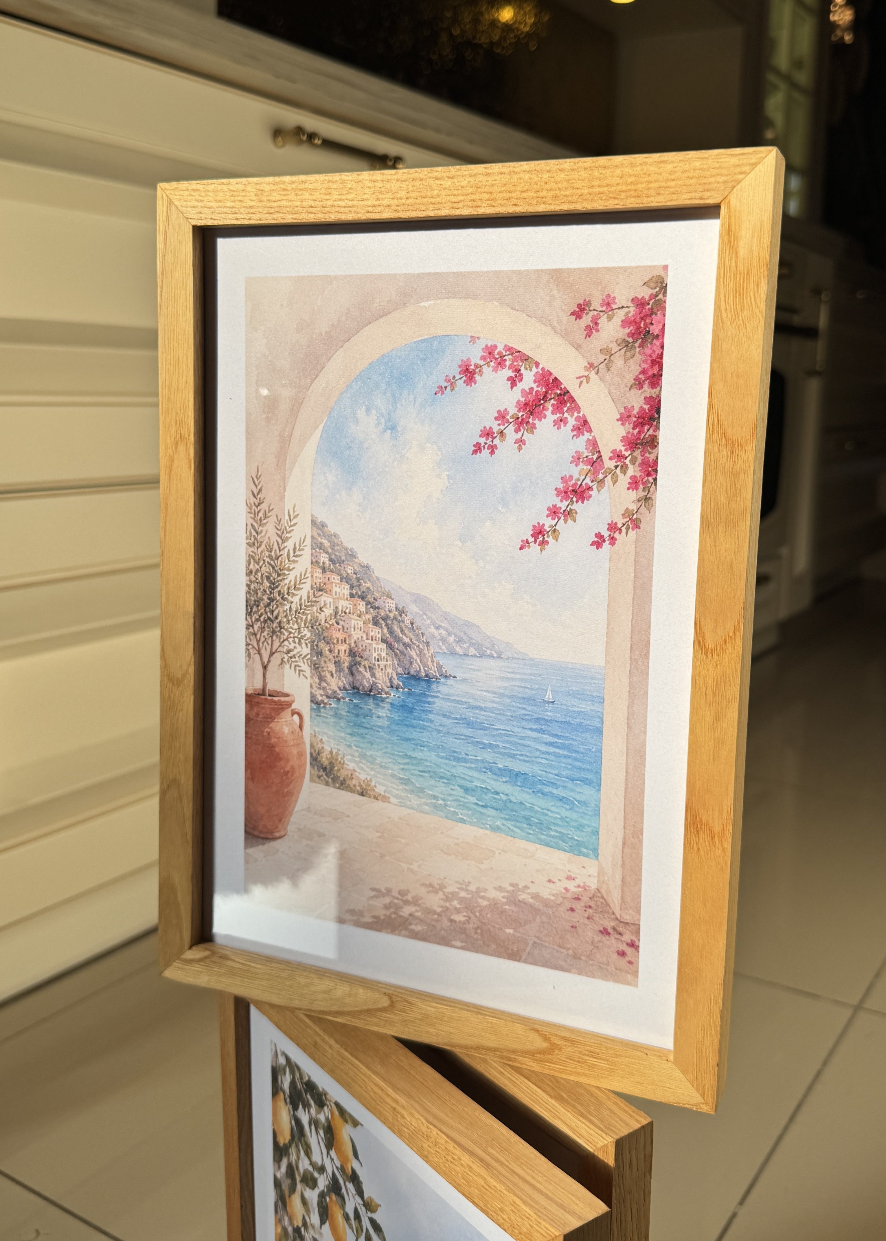 3’lü 21x30 A4 Akdeniz Kolleksiyonu | Naturel Masif Meşe Çerçeve Seti | Akdeniz Temalı Poster