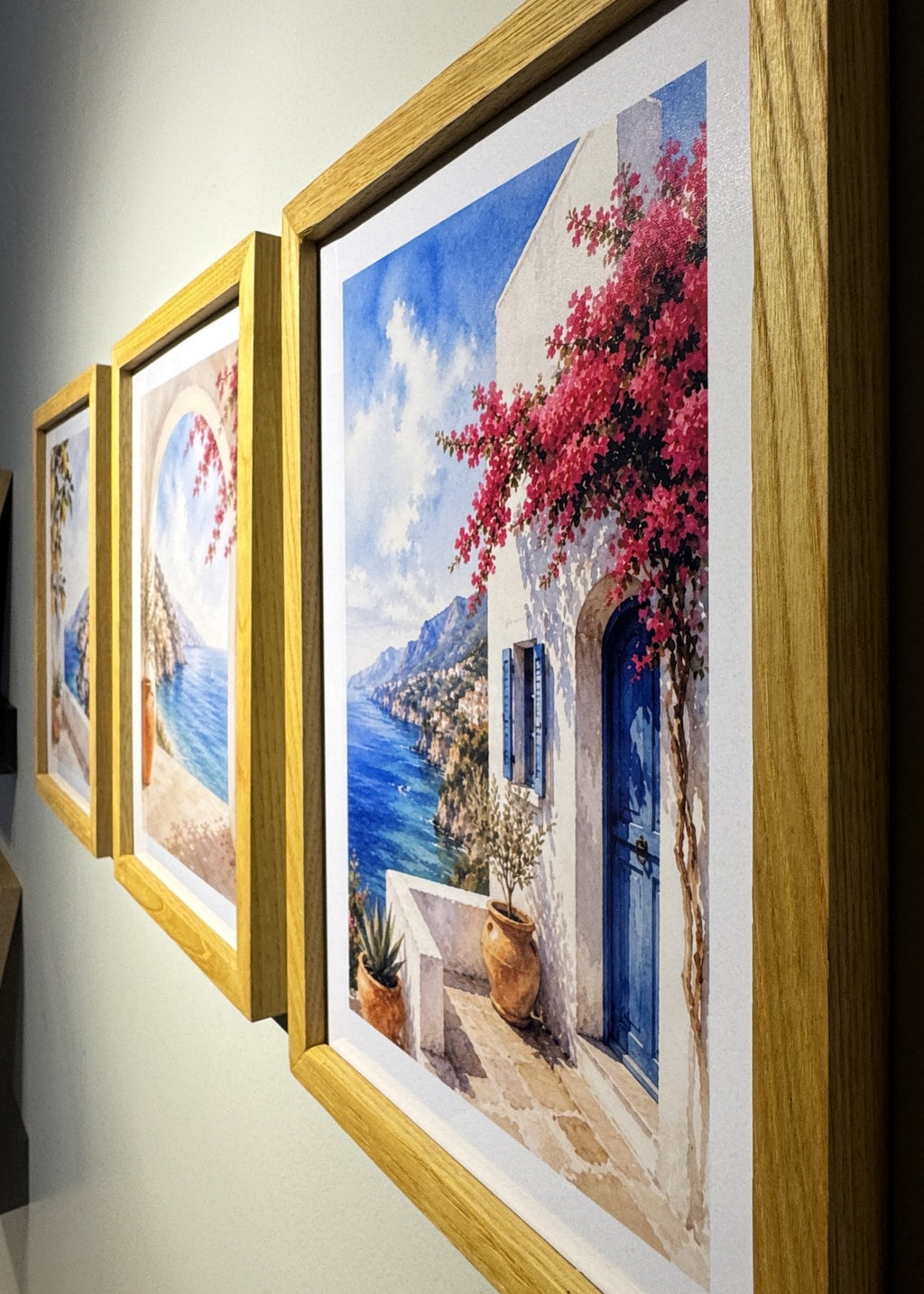 3’lü 21x30 A4 Akdeniz Kolleksiyonu | Naturel Masif Meşe Çerçeve Seti | Akdeniz Temalı Poster