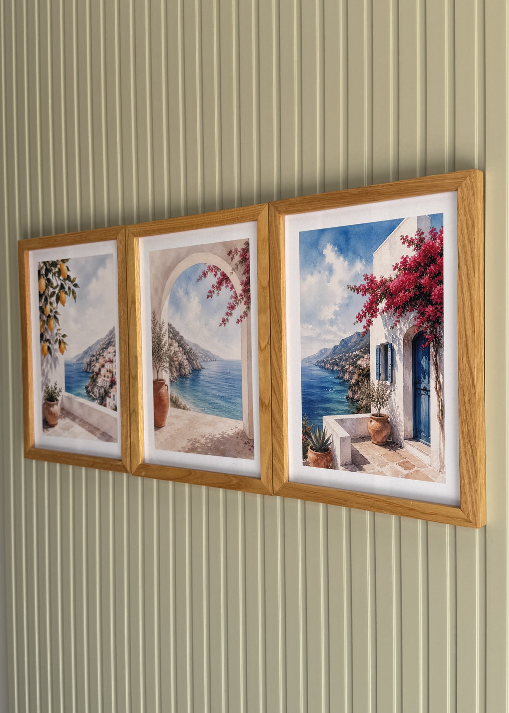3’lü 21x30 A4 Akdeniz Kolleksiyonu | Naturel Masif Meşe Çerçeve Seti | Akdeniz Temalı Poster
