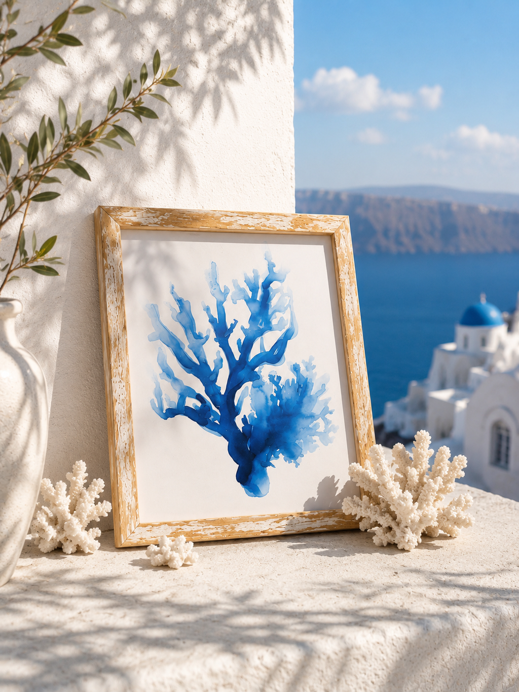 3’lü 21x30 A4 Yaz Kolleksiyonu | Beyaz Eskitme Masif Ahşap Çerçeve Seti | Deniz Temalı Poster