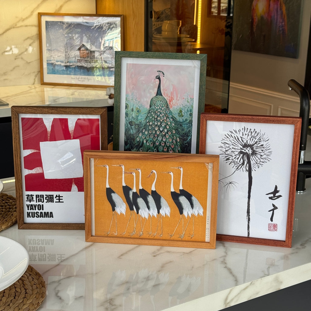 A4 El Yapımı Masif Meşe Ahşap Çerçeve – Renkli Seri | Sanat Baskısı Dahil | İskandinav Stil | Asmaya Hazır Ürün - FlorenziArt